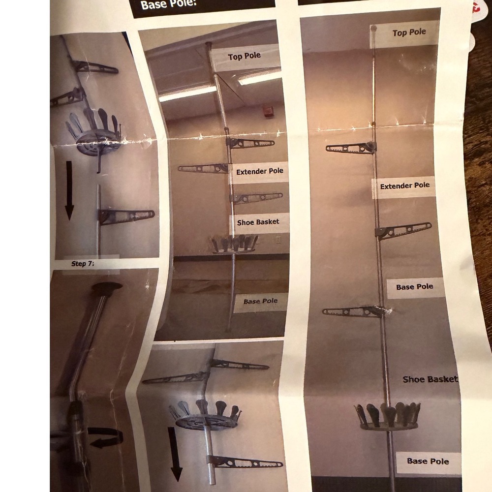 Floor to Ceiling Laundry Pole Tension Hanging Station, Shoe Organizer Rack